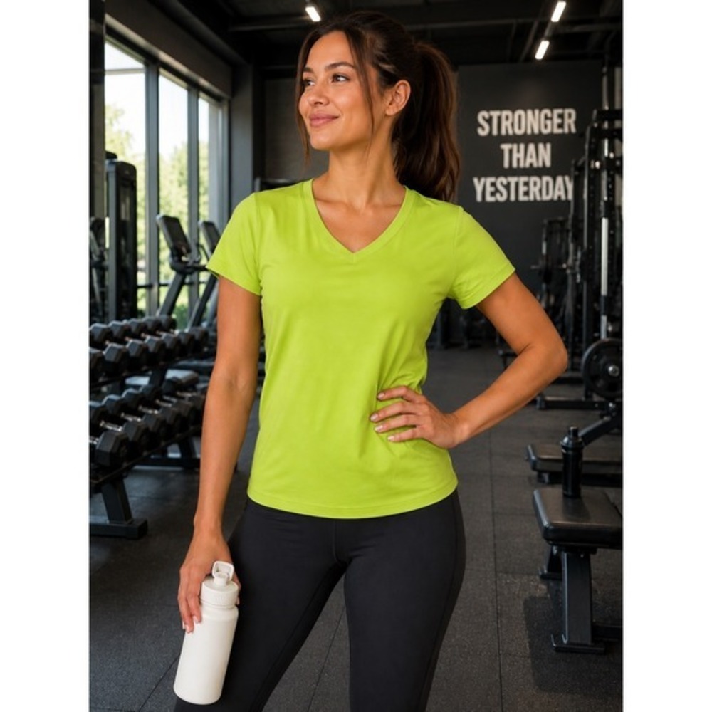LaGracia Womens Bright Yellow  V-Neck Athletic T-Shirt Short Sleeve NWT Med